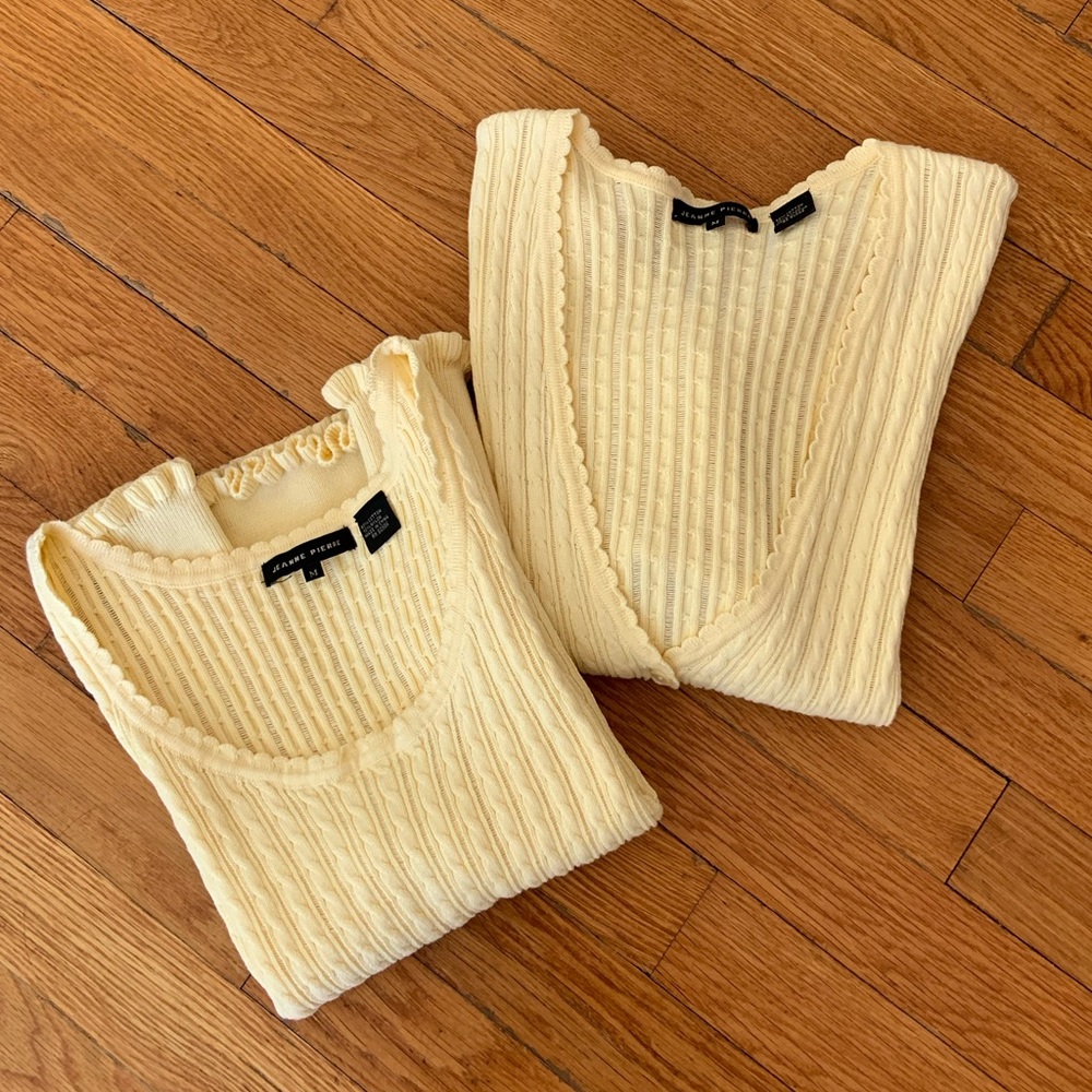 JEANNE PIERRE Cream Ribbed Knit Sweaters (Set of 2)
